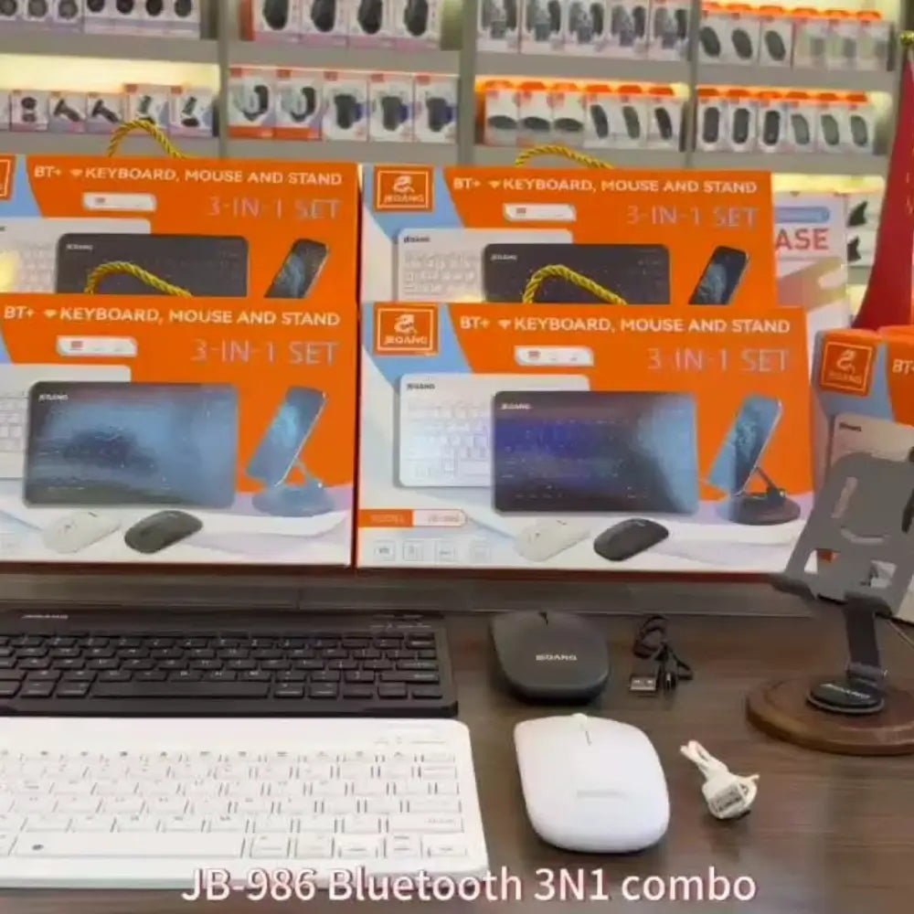 Jeqang-986 Combo 3-in-1 لوحة مفاتيح + ماوس لاسلكي + حامل هاتف