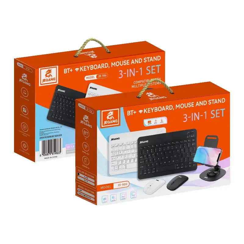 Jeqang-986 Combo 3-in-1 لوحة مفاتيح + ماوس لاسلكي + حامل هاتف